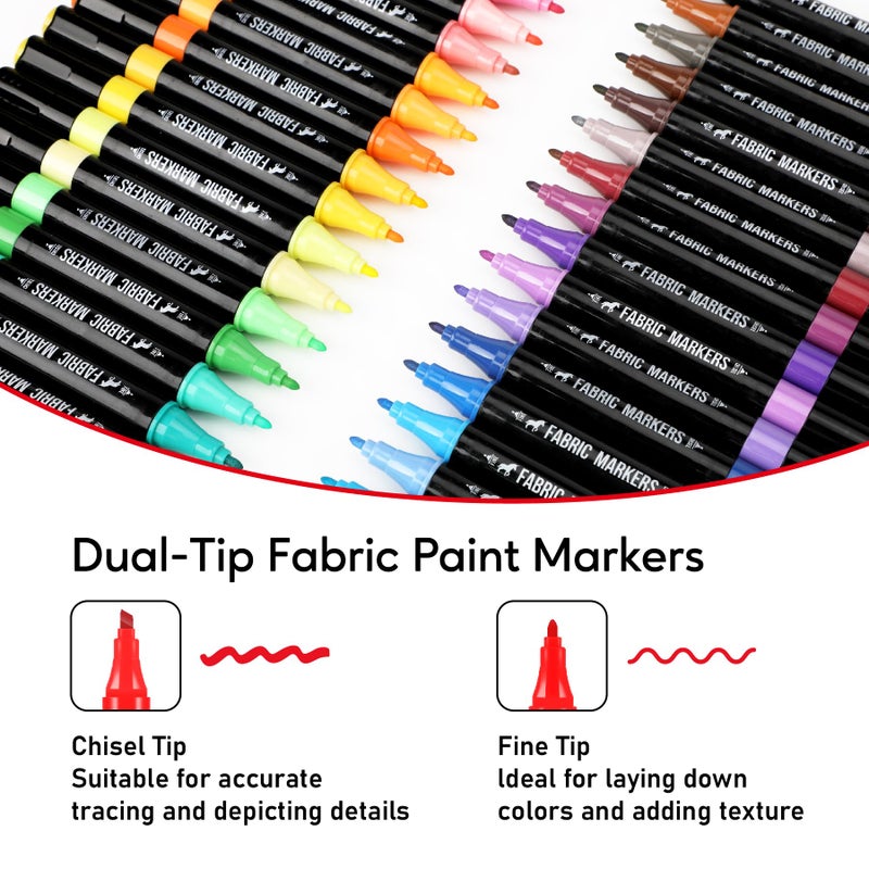 Pagather Fabric Markers Permanent for Clothes, 40 Colors Dual Tip with Fine and Chisel Tips Paint Pens for Clothing Canvas Tote Bags T-Shirt and Shoes, Non Toxic Ink for Kids and Adults - Image 2