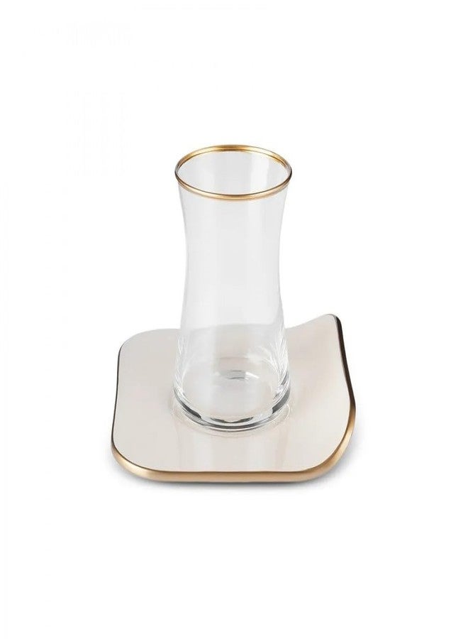 Karaca طقم شاي زجاجي كاراكا ريترو مكون من 12 قطعة لـ 6 أشخاص - 165 مل، 6 أكواب مع صحون، لون كريمي، يتضمن أطباق شاي - Image 2