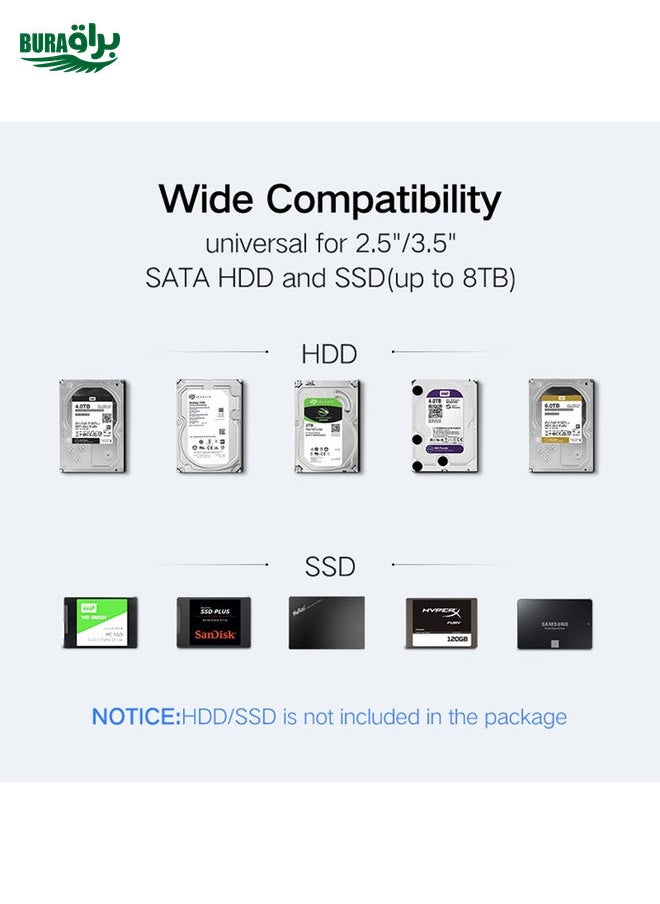 UGREEN US222 HDD Enclosure 2.5 / 3.5 inch SATA to USB 3.0 SSD Adapter Hard Disk Drive Box External HDD Case, Support UASP Protocol