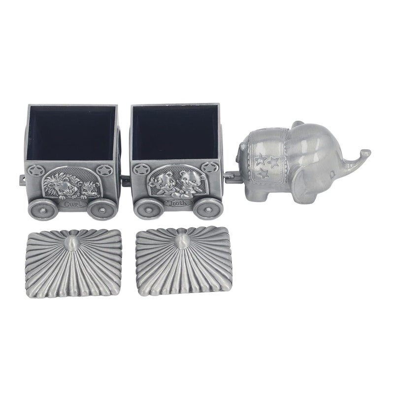 Baby Teeth Organizer Elephant Keepsake Box, Metal Collection Container with 2 Carriage Storage Boxes and Elephant Statue for Newborn Shower Birthday Gift - Image 3