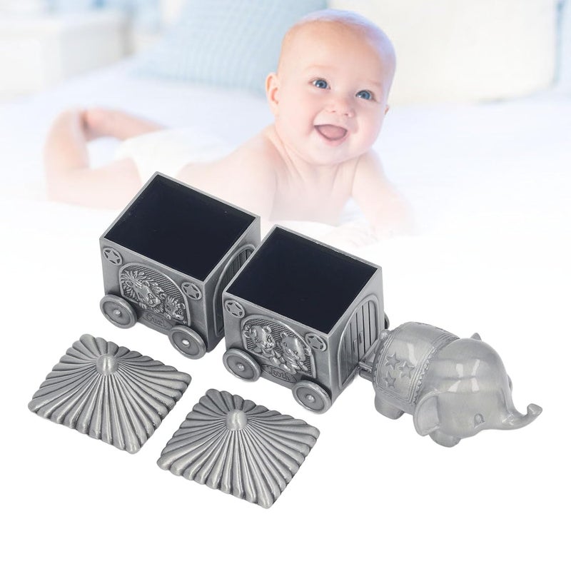Baby Teeth Organizer Elephant Keepsake Box, Metal Collection Container with 2 Carriage Storage Boxes and Elephant Statue for Newborn Shower Birthday Gift - Image 4