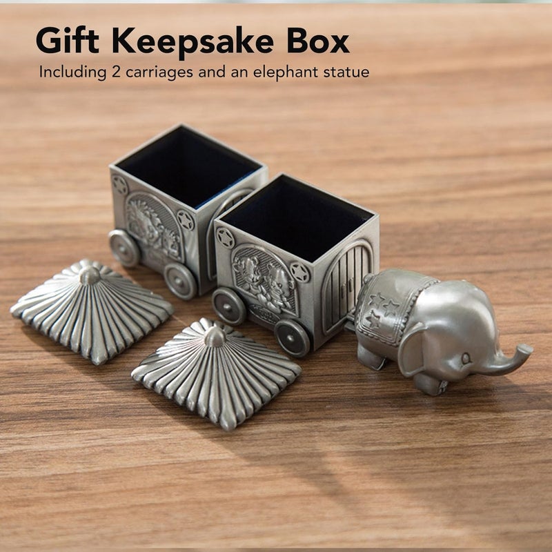 Baby Teeth Organizer Elephant Keepsake Box, Metal Collection Container with 2 Carriage Storage Boxes and Elephant Statue for Newborn Shower Birthday Gift - Image 5