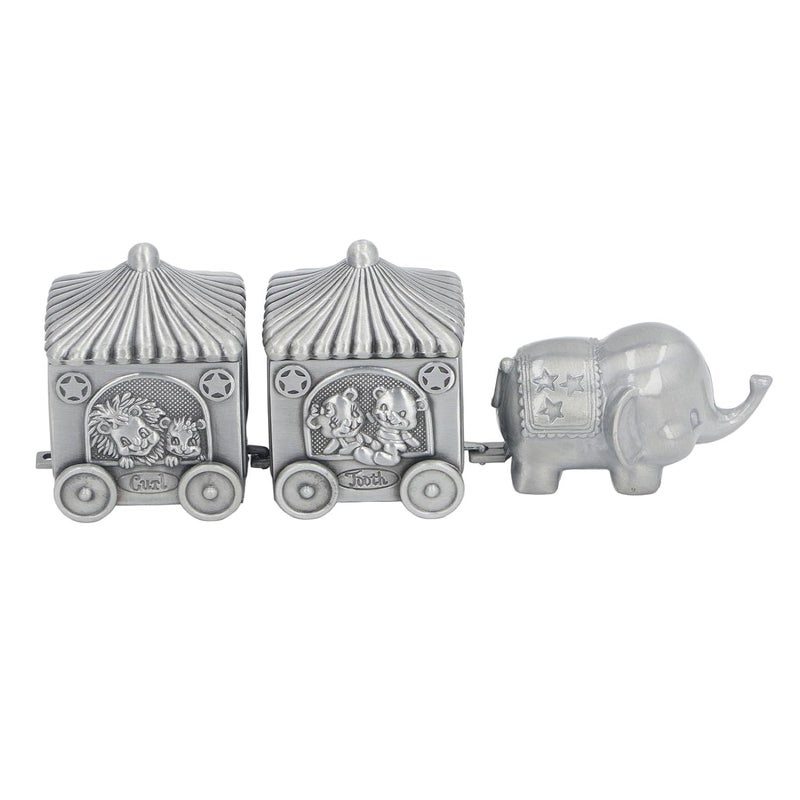 Baby Teeth Organizer Elephant Keepsake Box, Metal Collection Container with 2 Carriage Storage Boxes and Elephant Statue for Newborn Shower Birthday Gift - Image 2