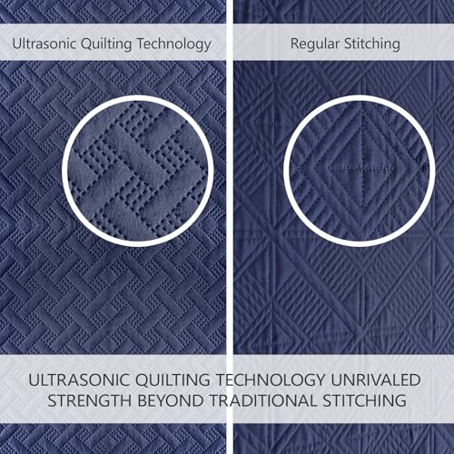 FLYMME Quilts Queen Size - Ultra Soft Navy Blue Quilt Lightweight Microfiber Bedspreads, Classic Basket Weave Pattern Bedspread Bed Coverlet 3 Pieces for All-Season (1 Quilt, 2 Pillow Shams) - Image 3