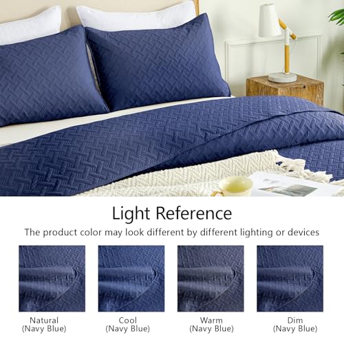 FLYMME Quilts Queen Size - Ultra Soft Navy Blue Quilt Lightweight Microfiber Bedspreads, Classic Basket Weave Pattern Bedspread Bed Coverlet 3 Pieces for All-Season (1 Quilt, 2 Pillow Shams) - Image 5
