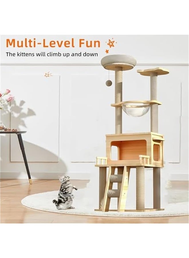 Beauenty Cat Tree Tower, Modern Cat Condo with Space Capsule Nest, Sisal Covered Scratching Post, and Ladder for Indoor Cats - Image 3