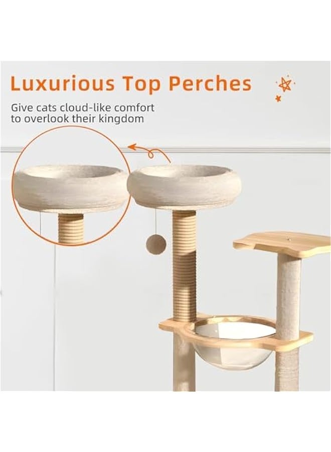 Beauenty Cat Tree Tower, Modern Cat Condo with Space Capsule Nest, Sisal Covered Scratching Post, and Ladder for Indoor Cats - Image 4