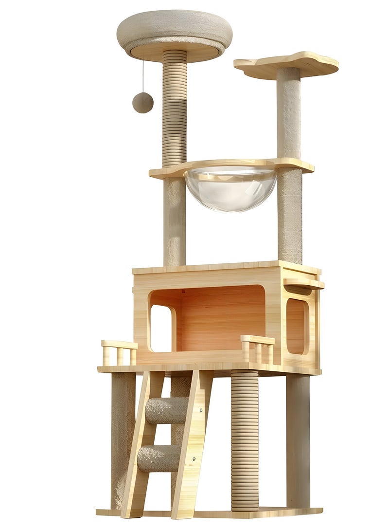 بيوينتي برج شجرة للقطط من زينزريس، مسكن عصري للقطط مع عش كبسولة فضائية، عمود خدش مغطى بالسيزال، وسلم للقطط الداخلية - Image 1