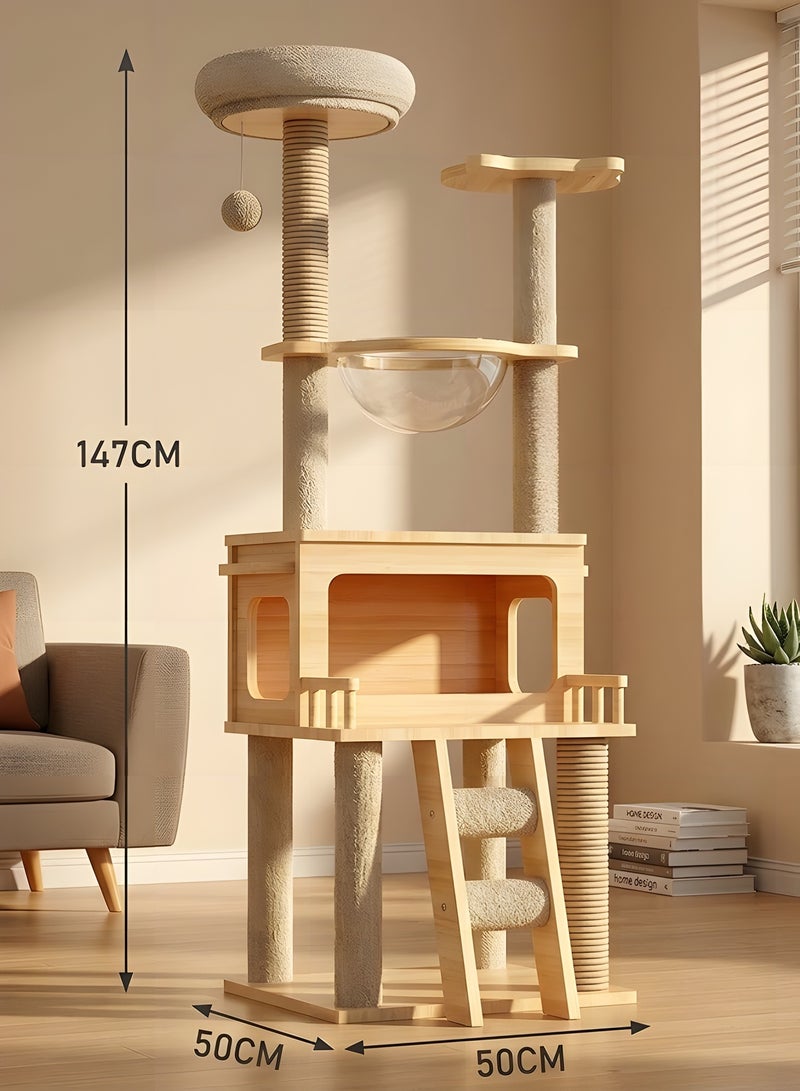 بيوينتي برج شجرة للقطط من زينزريس، مسكن عصري للقطط مع عش كبسولة فضائية، عمود خدش مغطى بالسيزال، وسلم للقطط الداخلية - Image 2