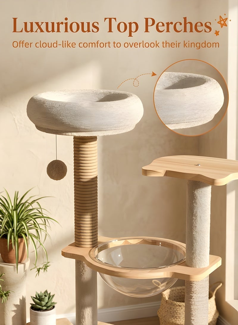 بيوينتي برج شجرة للقطط من زينزريس، مسكن عصري للقطط مع عش كبسولة فضائية، عمود خدش مغطى بالسيزال، وسلم للقطط الداخلية - Image 4