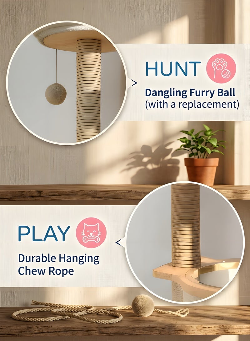 بيوينتي برج شجرة للقطط من زينزريس، مسكن عصري للقطط مع عش كبسولة فضائية، عمود خدش مغطى بالسيزال، وسلم للقطط الداخلية - Image 5