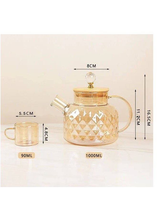 ماركة غير محددة طقم  شاي بيركس حراري 1 براد 1 لتر  غطاء خشب مقبض كريستال 6 مج بيركس  يد بابلز 200 ملي  - Image 1