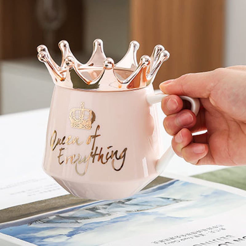 Arawat Pink Queen of Everything Mug with Lid Cute Pink Cup with Crown Tea Coffee Mugs Gift with Spoon & Coaster 12 oz Ceramic Cups Birthday Gifts for Women Girls Friend Valentine's Day Gifts for Women - Image 2