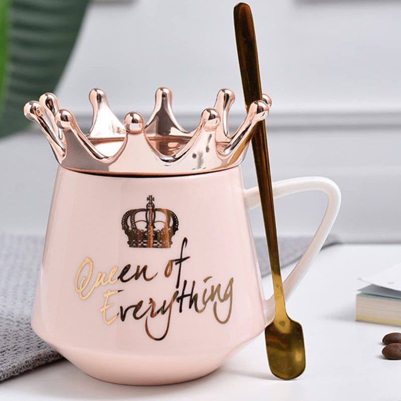 Arawat Pink Queen of Everything Mug with Lid Cute Pink Cup with Crown Tea Coffee Mugs Gift with Spoon & Coaster 12 oz Ceramic Cups Birthday Gifts for Women Girls Friend Valentine's Day Gifts for Women - Image 4