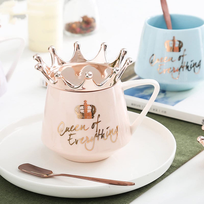 Arawat Pink Queen of Everything Mug with Lid Cute Pink Cup with Crown Tea Coffee Mugs Gift with Spoon & Coaster 12 oz Ceramic Cups Birthday Gifts for Women Girls Friend Valentine's Day Gifts for Women - Image 3
