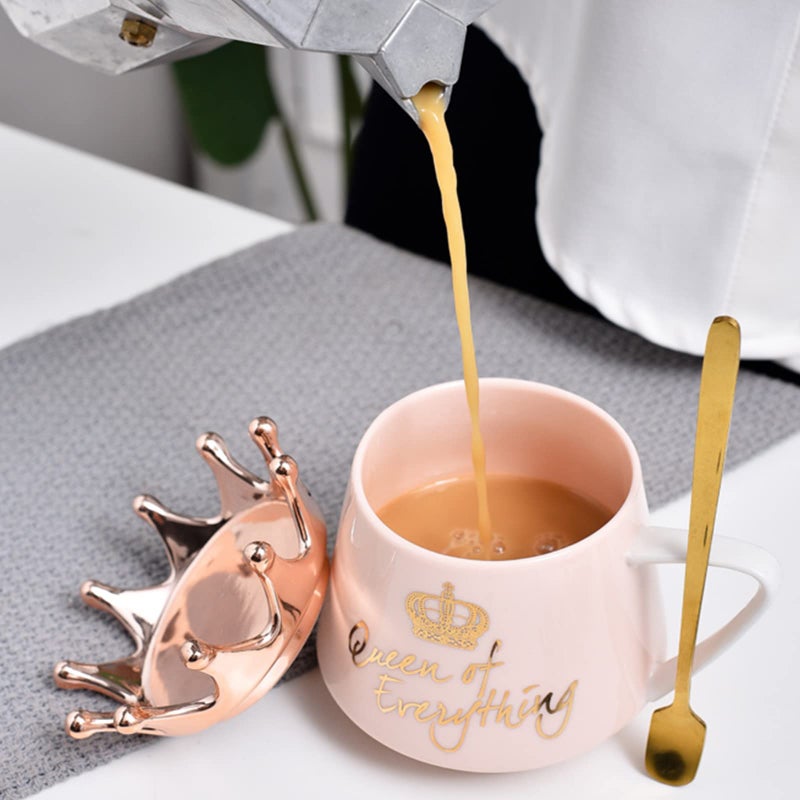 Arawat Pink Queen of Everything Mug with Lid Cute Pink Cup with Crown Tea Coffee Mugs Gift with Spoon & Coaster 12 oz Ceramic Cups Birthday Gifts for Women Girls Friend Valentine's Day Gifts for Women - Image 5