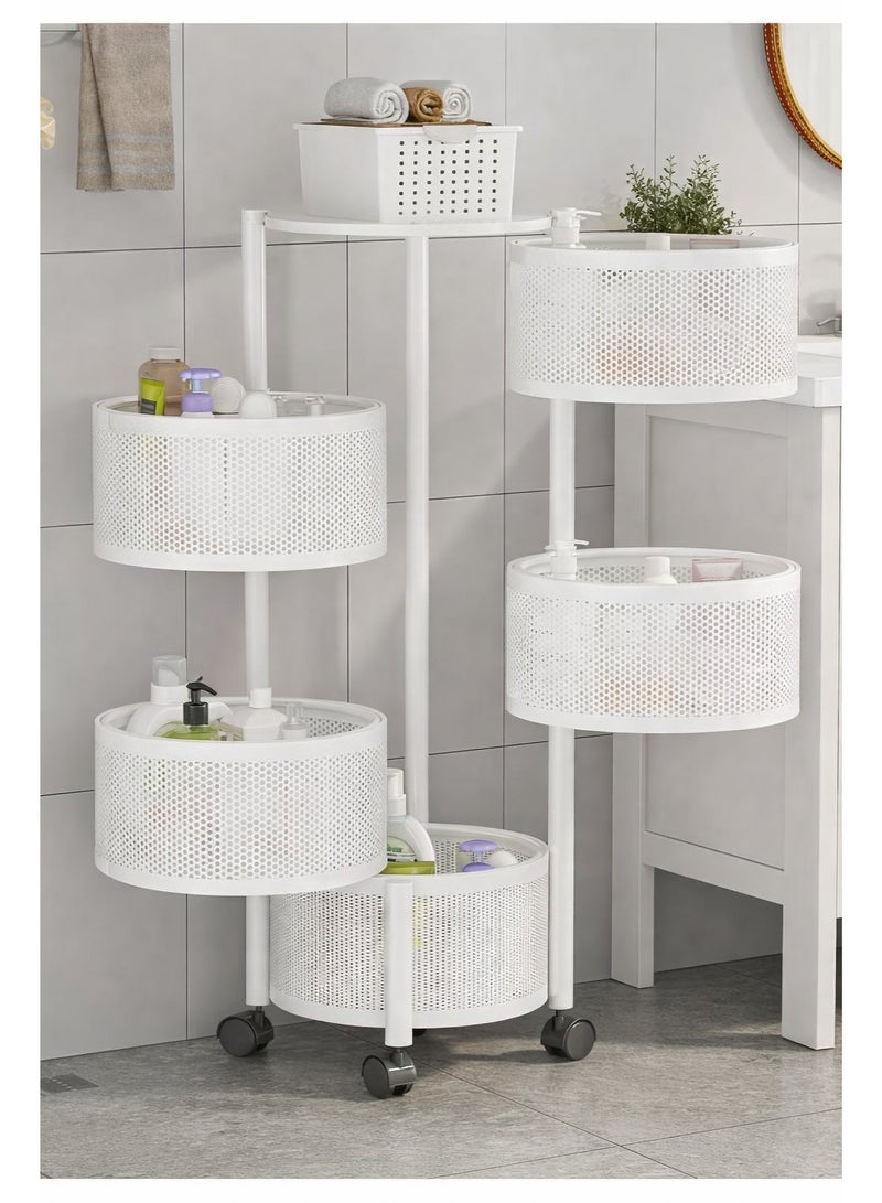 سلة تنظيم وترتيب الحمام 5 ارفف بعجلات لون  أبيض