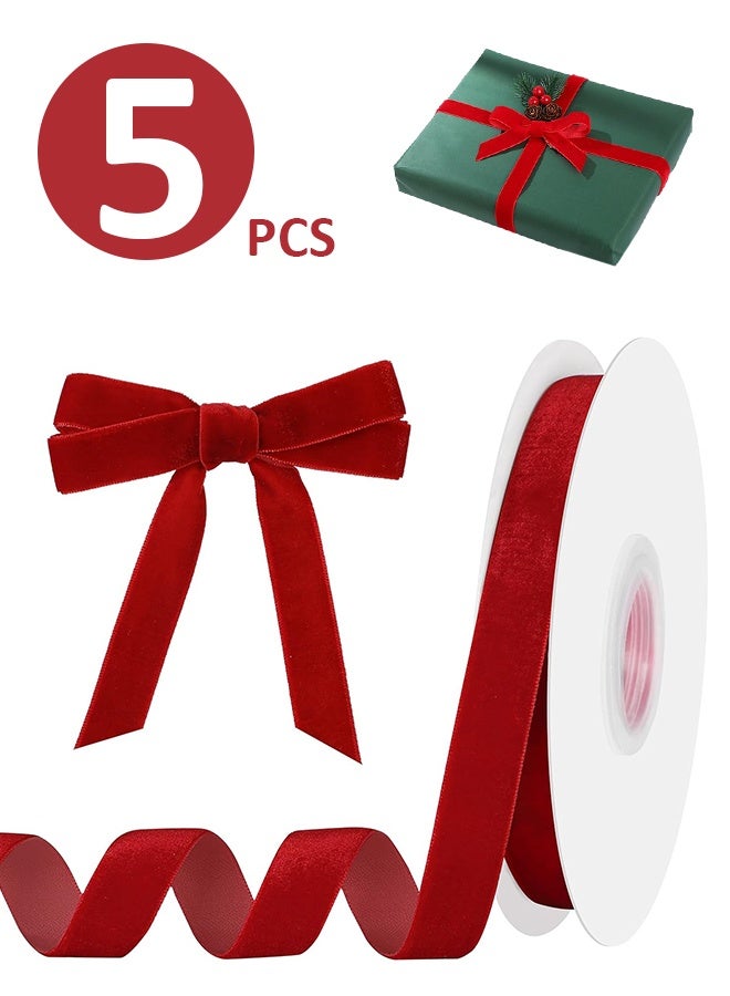 ليمون ٥ قطع من شرائط المخمل العتيق، بكرة واحدة، شريط مخملي ساتان لتزيين أكاليل الزهور، صناعة فيونكات يدوية، تغليف هدايا (بورجوندي، ١ سم، ١٠ ياردات) - Image 1