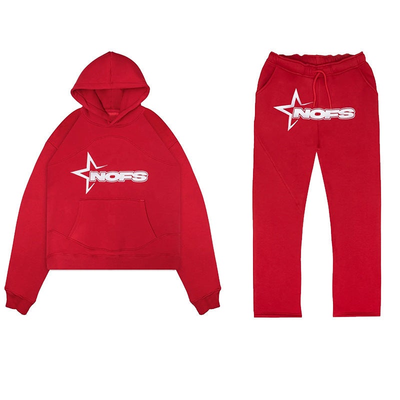 2023 fashion fashion brand letter print loose sweater trousers hip hop streetwear men and women pullover casual suit Red suit
