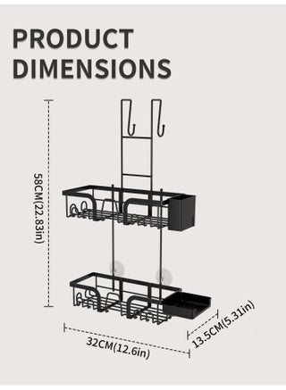 2 Tier Over Door Shower Caddy with 10 Hooks No Drilling Hanging Shower Organizer Large Capacity Bathroom Storage Rack with Soap Dish Toothbrush Holder - view 4