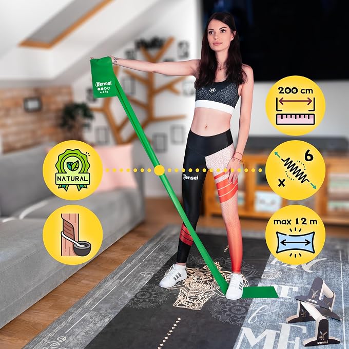 SENSEI Gymnastikbnder & Fitnessbnder (200 Cm)  Extra Lange Widerstandsbnder Aus 100% Naturlatex  Ideal Fr Physiotherapie, Pilates, Yoga & Krafttraining  Inklusive E-Book - Image 3