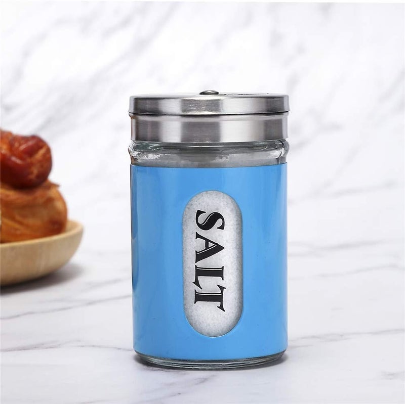 STJKBDFC Salt and Pepper Shakers Stainless Steel and Glass Set with Adjustable Pour Holes (Blue) - Image 4