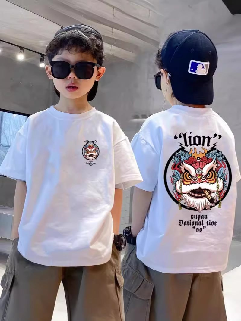 Boys' Cotton Short-Sleeved T-Shirt For Boys And Girls National Tide Middle-Aged Children'S New Summer Chinese Style Summer Clothes Children'S Half-Sleeved - Image 2