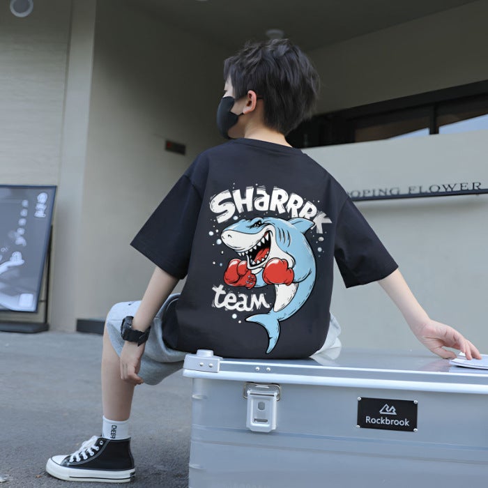 Boys' Cotton Short-Sleeved T-Shirt For Boys And Girls National Tide Middle-Aged Children'S New Summer Chinese Style Summer Clothes Children'S Half-Sleeved - Image 1