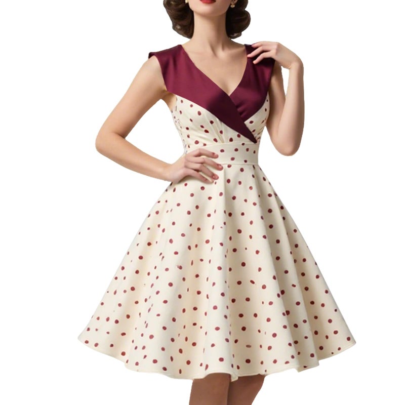 HIGAKI Women's 1950s Dress Tea Party V-Neck Sleeveless Dress(DR0065HB,2XL) - Image 1
