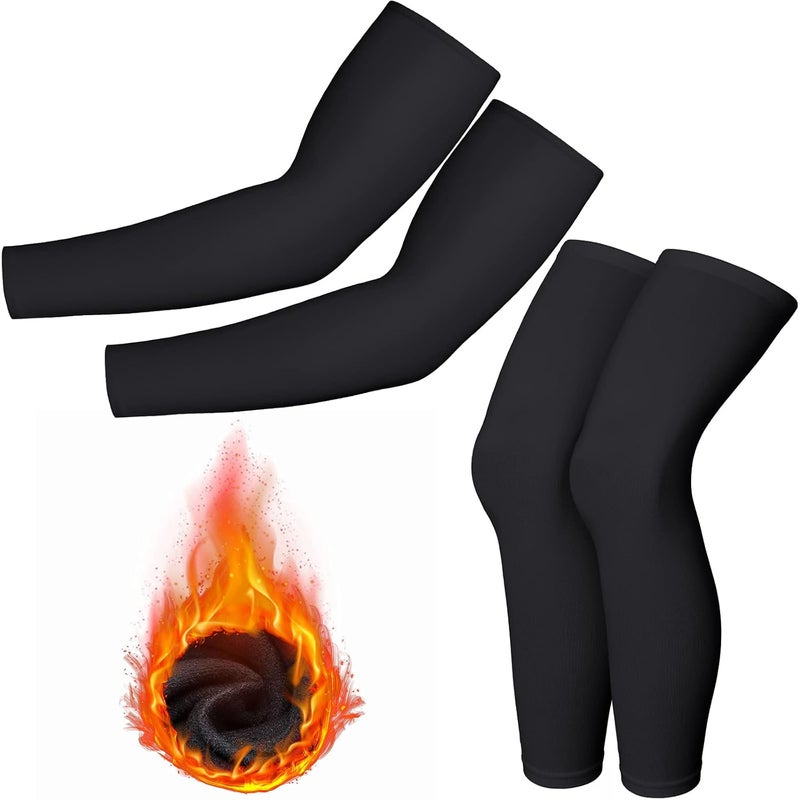 Boyiee 4 Pcs Thermal Arm Warmer Cycling for Men Women Full Length Warmers Arm Sleeves Leg Compression Outdoor, Black, Large - Image 1