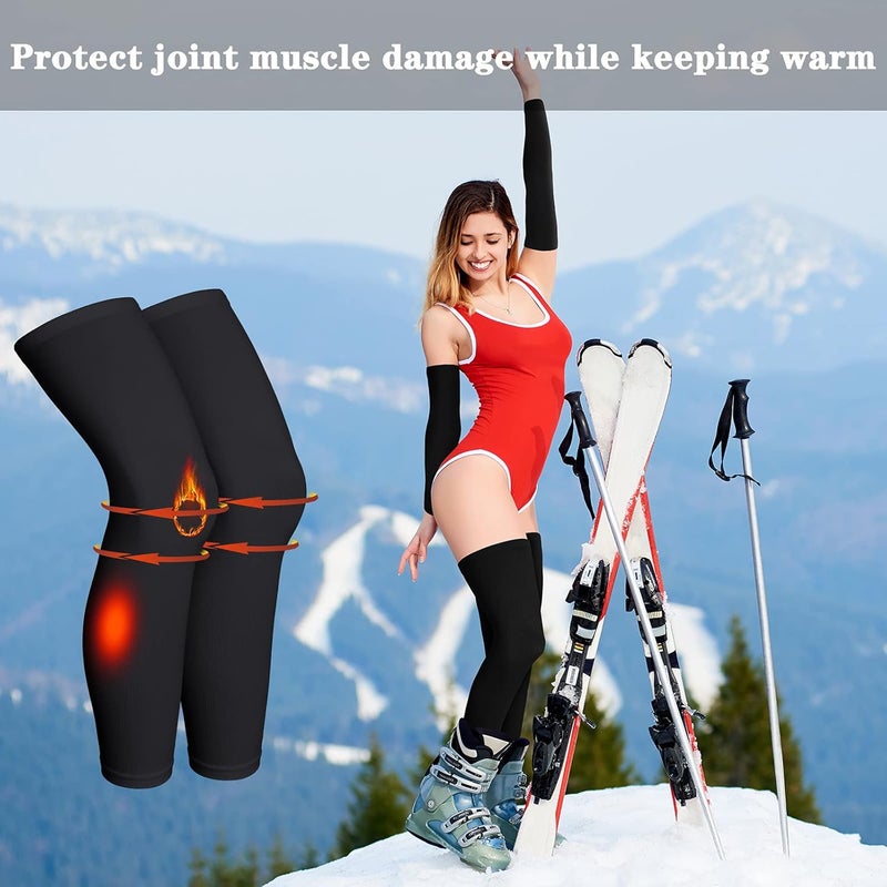 Boyiee 4 Pcs Thermal Arm Warmer Cycling for Men Women Full Length Warmers Arm Sleeves Leg Compression Outdoor, Black, Large - Image 4