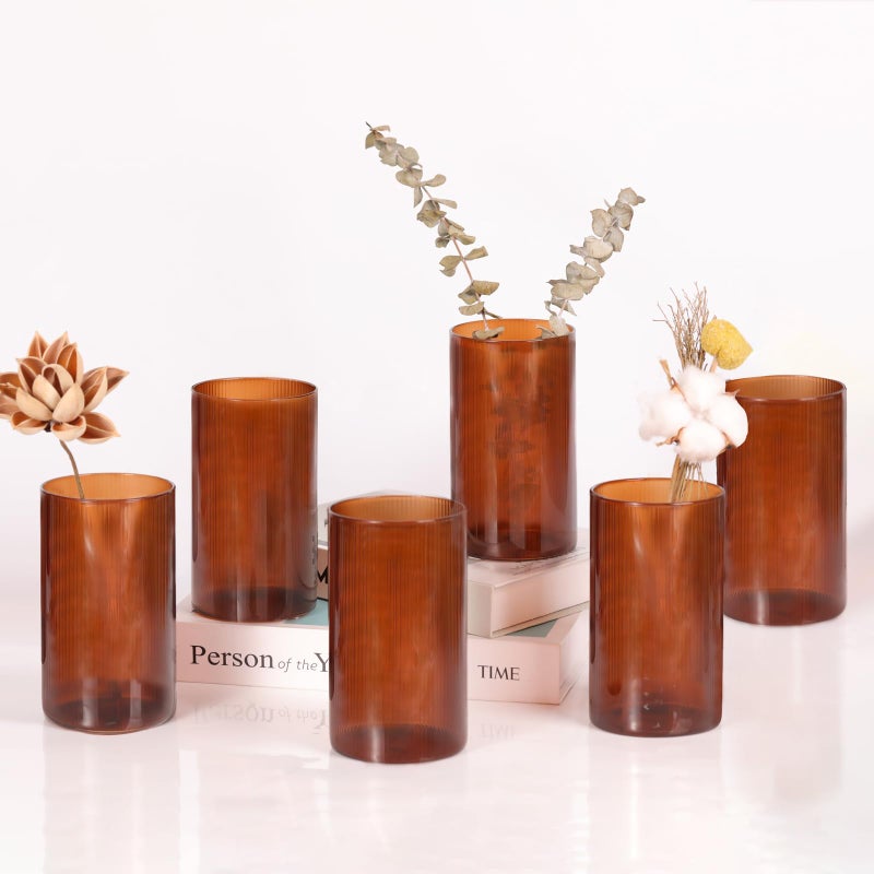 TripodBird Amber Glass Cylinder Vases for Centerpieces - 6 Inch Tall Flower Vases for Wedding & Fall Decor, Floating Candle Holders for Table Centerpieces, Set of 6Pcs - Image 1