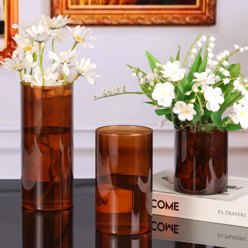 TripodBird Amber Glass Cylinder Vases for Centerpieces - 6 Inch Tall Flower Vases for Wedding & Fall Decor, Floating Candle Holders for Table Centerpieces, Set of 6Pcs - Image 3
