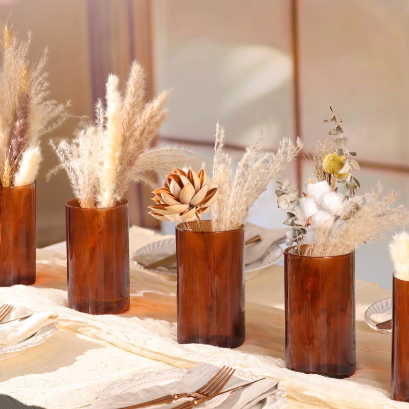 TripodBird Amber Glass Cylinder Vases for Centerpieces - 6 Inch Tall Flower Vases for Wedding & Fall Decor, Floating Candle Holders for Table Centerpieces, Set of 6Pcs - Image 2