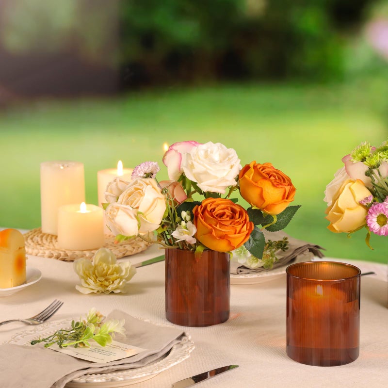 TripodBird Amber Glass Cylinder Vases for Centerpieces - 6 Inch Tall Flower Vases for Wedding & Fall Decor, Floating Candle Holders for Table Centerpieces, Set of 6Pcs - Image 4