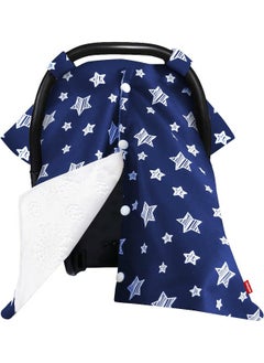 Moonsea Moonsea Baby Carseat Canopy Nursing Cover, Car Seat Canopy for Girls or Boys, Navy Star Print Infant Car Seat Canopy with Soft Minky Fabric Back, for Breastfeeding Moms  - Image 1