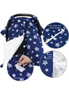 Moonsea Moonsea Baby Carseat Canopy Nursing Cover, Car Seat Canopy for Girls or Boys, Navy Star Print Infant Car Seat Canopy with Soft Minky Fabric Back, for Breastfeeding Moms  - Image 4