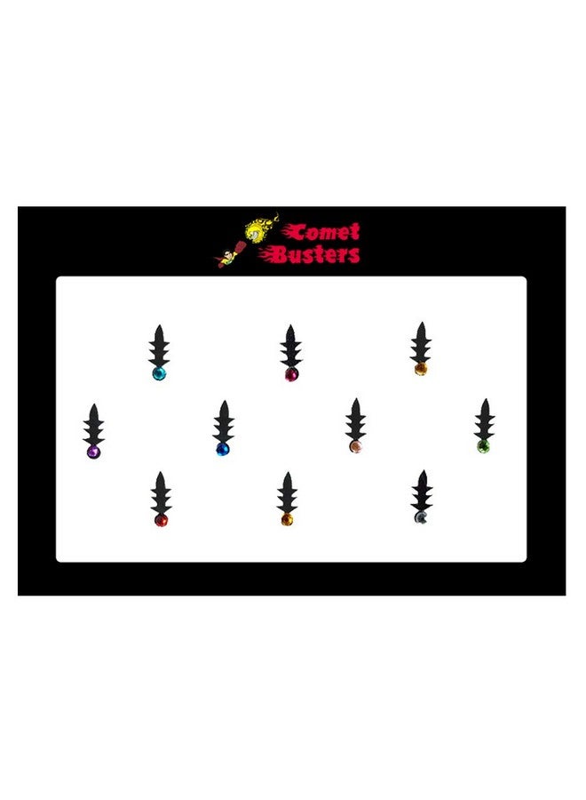 Comet Busters Fancy Black Bindi With Multicolored Stones (BIN649) - Image 3