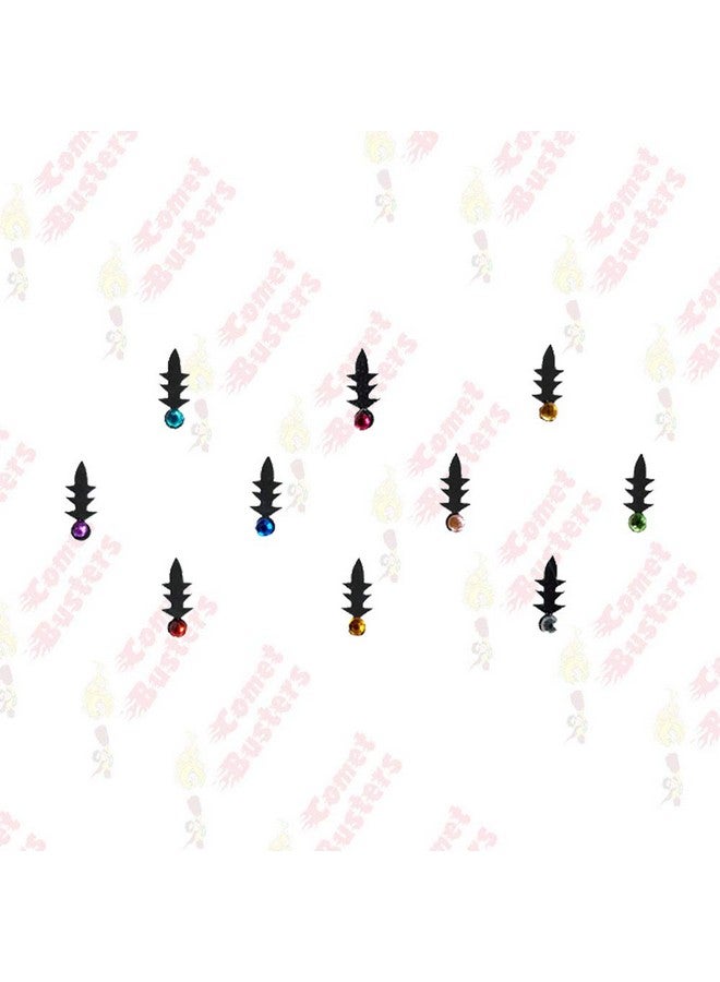 Comet Busters Fancy Black Bindi With Multicolored Stones (BIN649) - Image 4