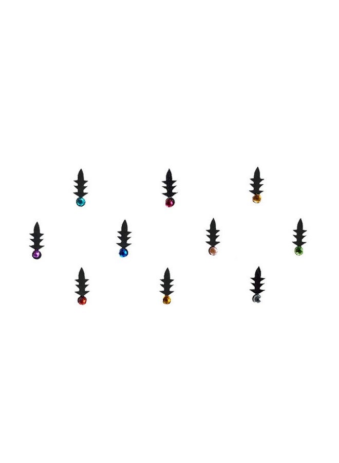 Comet Busters Fancy Black Bindi With Multicolored Stones (BIN649) - Image 1