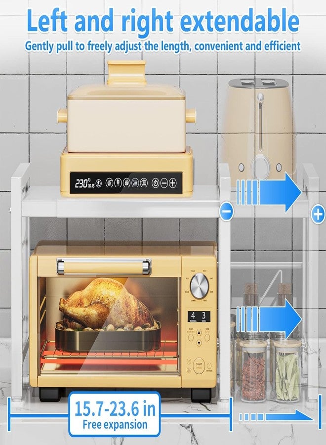 OGFC 35504 Over the Microwave Shelf - Adjustable Countertop Microwave Stand 2 Tier Microwave Rack (L15.7~23.6" xW12.8 xH17.7) with Spice Organizer and 6 Hooks for Kitchen White - Image 5