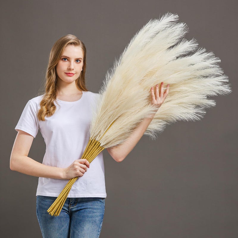 أورورا برايم عشب بامباس مزيف 7 قطع 45 بوصة ارتفاع ديكور بوهو رقيق غير متساقط للعشب الاصطناعي لملء المزهريات في المنزل وحفلات الزفاف بيج