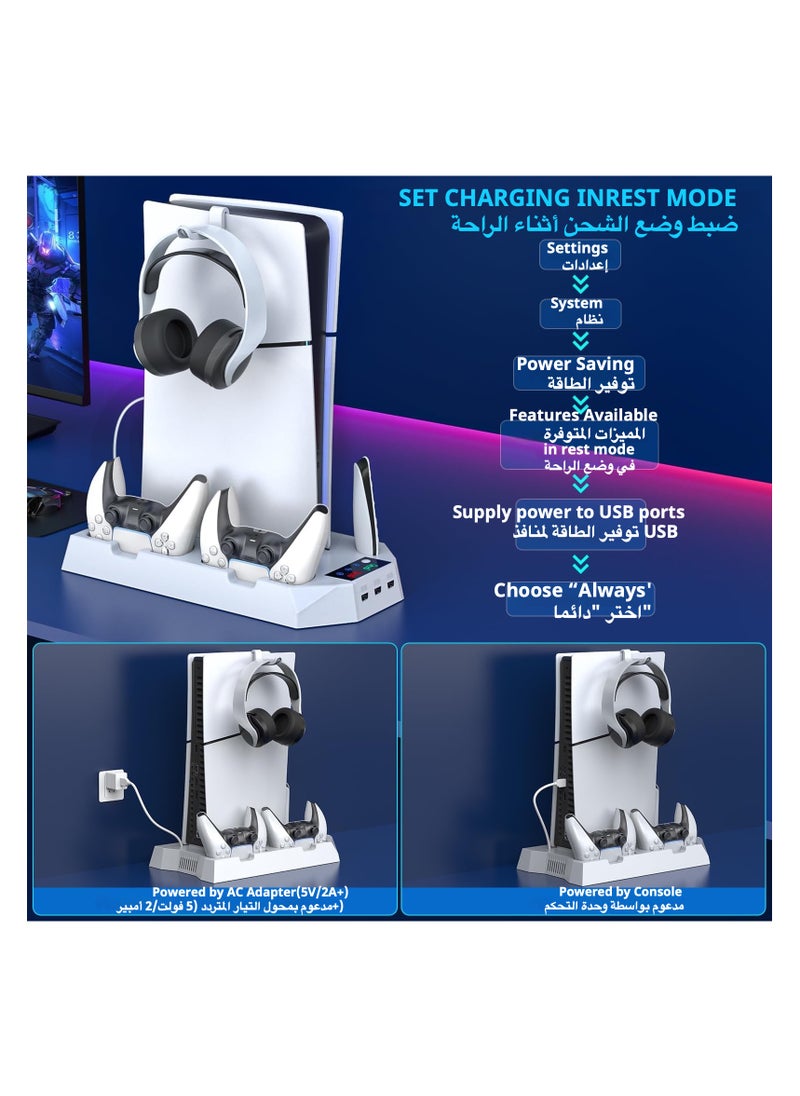 Anmi - PS5 Slim Stand with Cooling Station and Dual Controller Charging Station for PS5 Slim Digital Edition, PS5 Slim Disc Version, PS5 Slim Cooling Fan with Headset Holder and 3 Adjustable Fan Speeds - Image 1