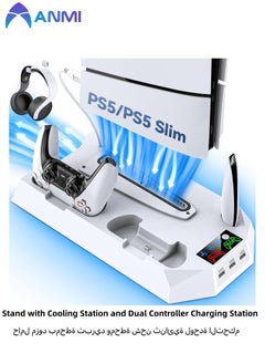 Anmi PS5 Slim Stand with Cooling Station and Dual Controller Charging Station for PS5 Slim Digital Edition, PS5 Slim Disc Version, PS5 Slim Cooling Fan with Headset Holder and 3 Adjustable Fan Speeds  - Image 1