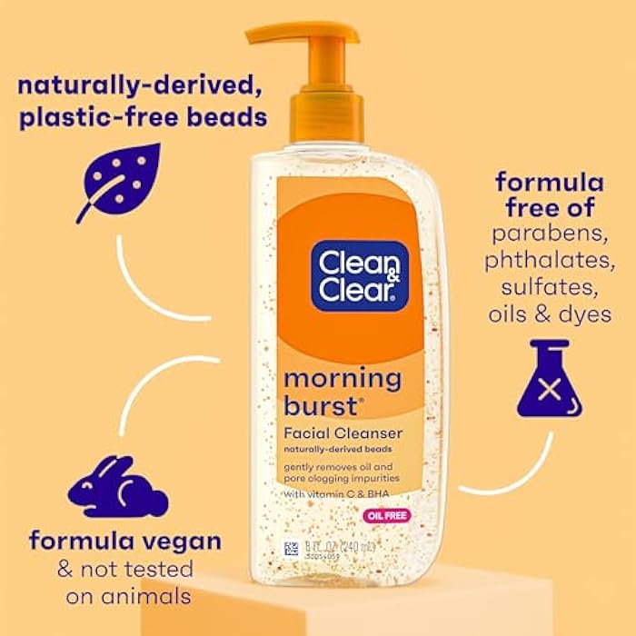 Clean & Clear Morning Burst Oil-Free Facial Cleanser with Vitamin C & BHA, Daily Nourishing Face Wash Gently Cleanses to Remove Oil & Pore Clogging Impurities, 8 fl. oz, 6 Pack - Image 3
