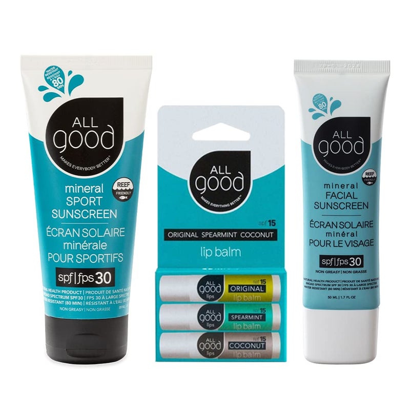 مجموعة بلسم الشفاه SPF 15 وواقي الشمس المعدني للوجه SPF 30 مقاوم للماء