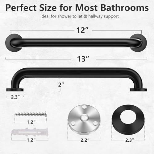 Conwithna Shower Grab Bars for Bathtubs and Showers Stainless Steel Handicap Grab Bars for Shower Anti Slip Safety Shower Grab Bars for Bathroom Holds up to 500LBs 12 L x 1 D Matte Black - Image 5
