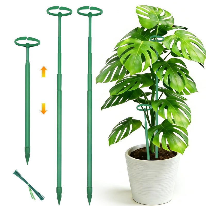 LECAMEBOR Telescoping Monstera Plant Support Stakes, 12.5IN to 48.4IN Adjustable Length, Extendable Plant Stakes for Indoor Plants, Premium Stainless Steel Material Plants Sticks for Orchids, Tomatoes- 3Pack - Image 1