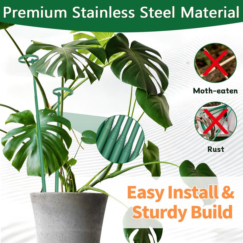 LECAMEBOR Telescoping Monstera Plant Support Stakes, 12.5IN to 48.4IN Adjustable Length, Extendable Plant Stakes for Indoor Plants, Premium Stainless Steel Material Plants Sticks for Orchids, Tomatoes- 3Pack - Image 5