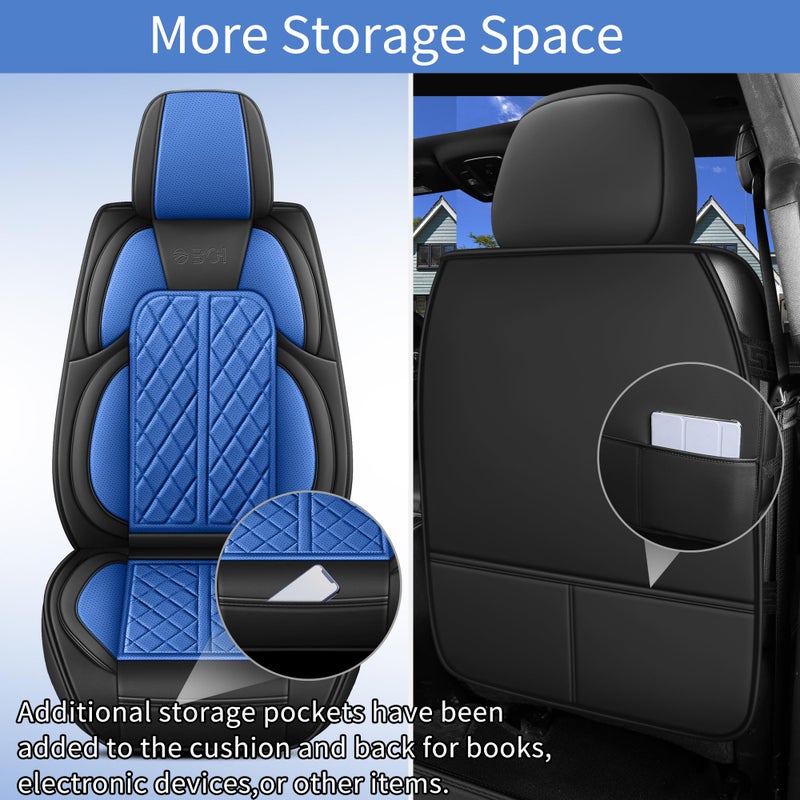 DuDuWang Car Seat Cover Custom Fit for Ford F150 2009-2026 Faux Leather Seat Cover Set Compatible with Regular Cab Super Cab Super Crew Pickup Truck Cushions (Black & Blue, Front Seat) - Image 5